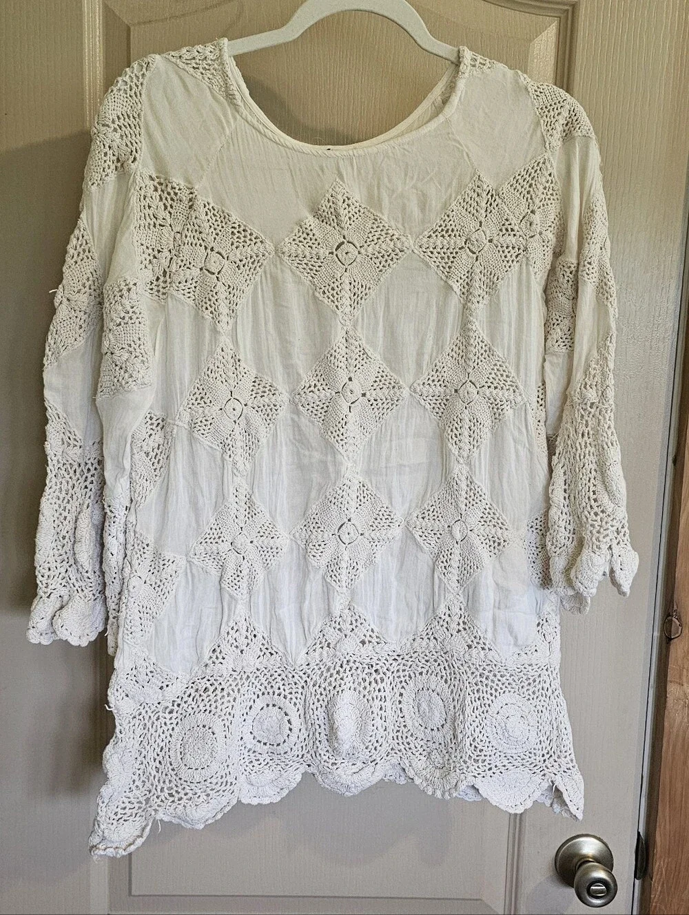 Free People Clarissa Crochet White Long Sleeve Top Medium